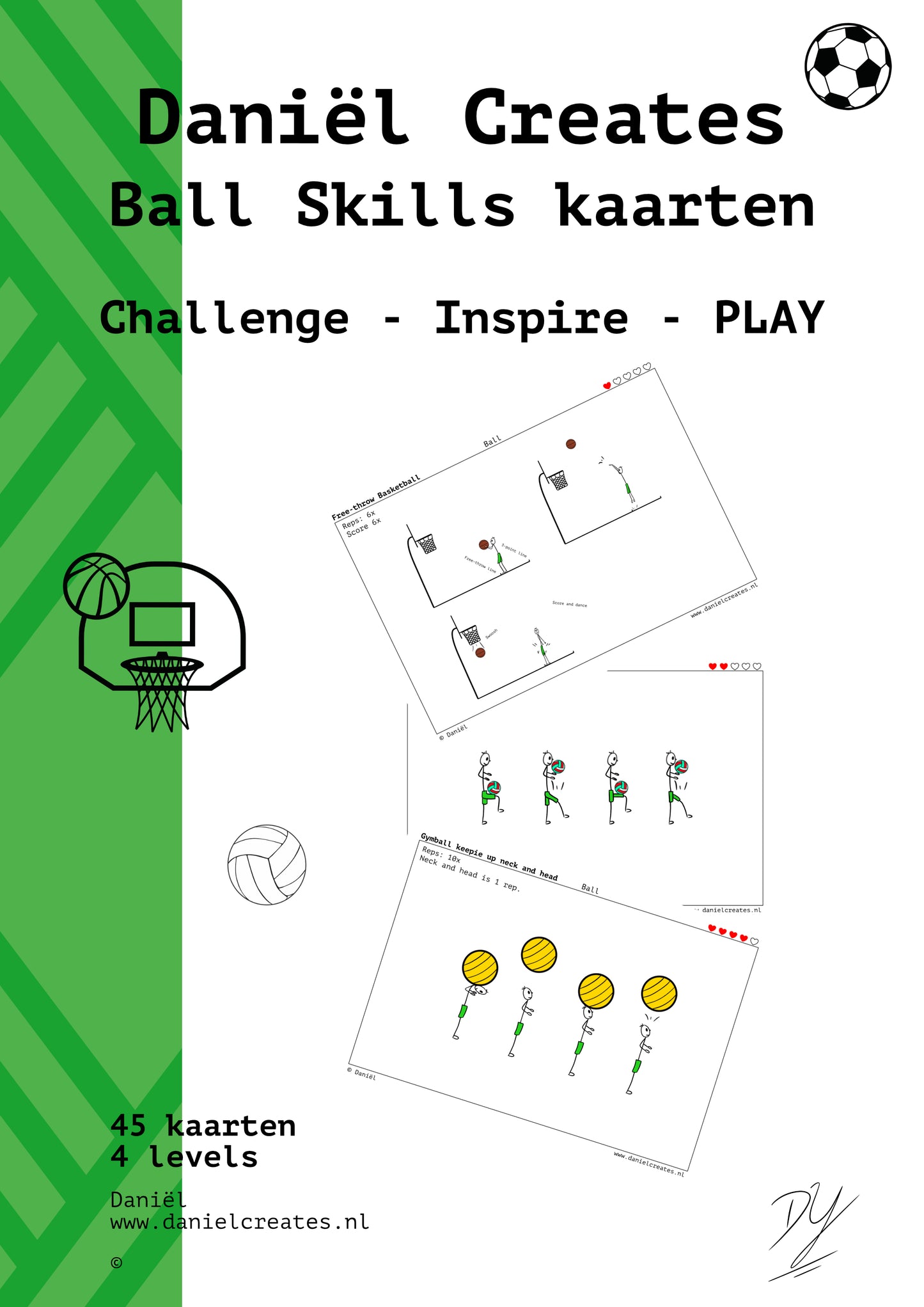 Ball Skills Cards - NL versie - 45 kaarten - 4 levels - incl gratis Daniël Creates Bordspel