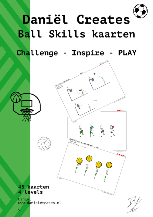 Ball Skills Cards - NL versie - 45 kaarten - 4 levels - incl gratis Daniël Creates Bordspel
