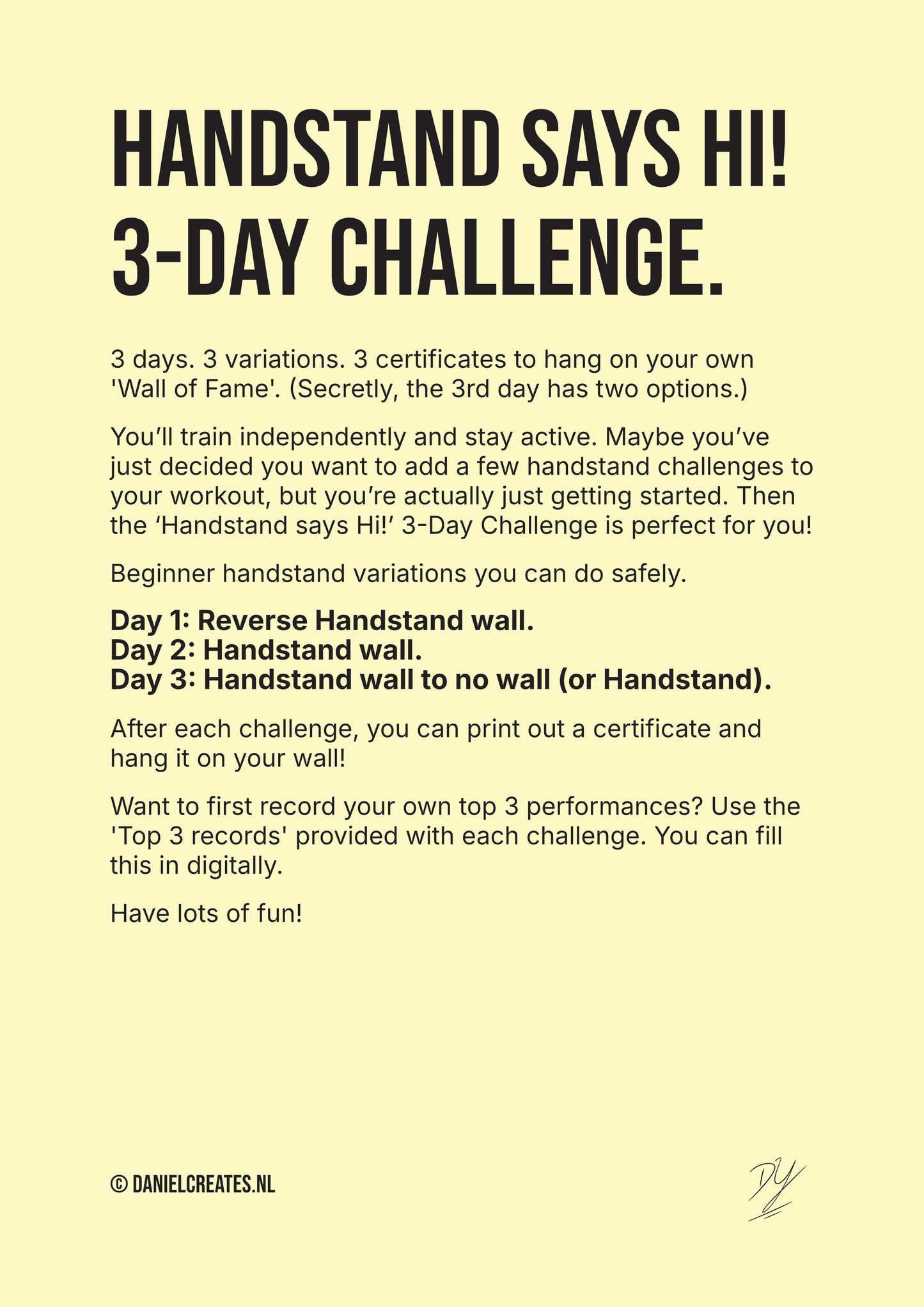 Handstand says Hi! – 3-day Challenge – EN version - Digital Download
