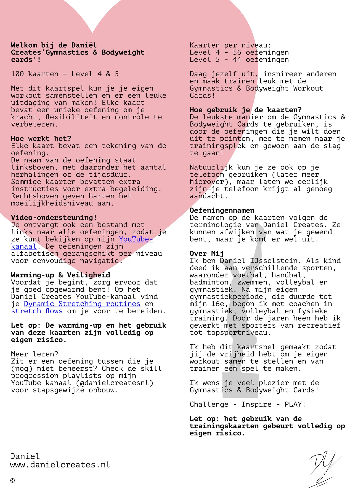Gymnastics & Bodyweight Cards - NL versie - 100 kaarten - level 4 & 5 - incl gratis Daniël Creates Bordspel