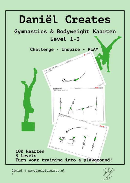 Gymnastics & Bodyweight Cards - NL versie - 100 kaarten - 3 levels - incl gratis Daniël Creates Bordspel