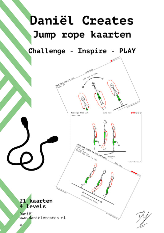 Jump Rope Cards - NL versie - 21 kaarten - 4 levels - incl gratis Daniël Creates Bordspel