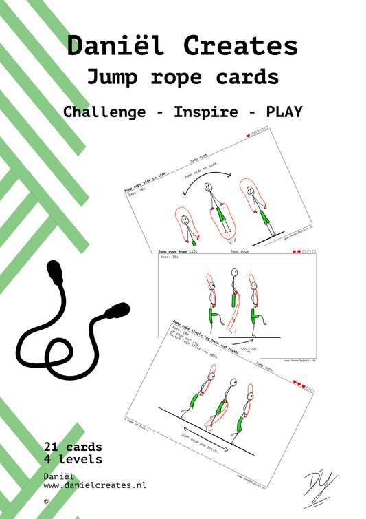 Jump Rope Cards - EN version - 21 cards - 4 levels - incl free Daniël Creates Board Game