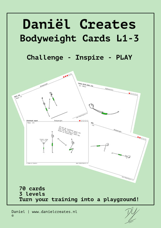 Bodyweight Cards - EN version - 70 cards - 3 levels - incl free Daniël Creates Board game