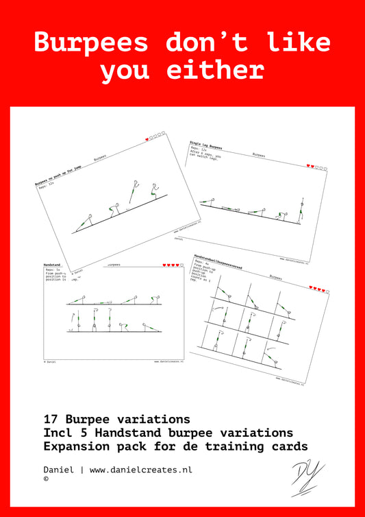 Burpee Training cards – Expansion Set – 17 Variations – 4 Levels – EN Version – Digital Download