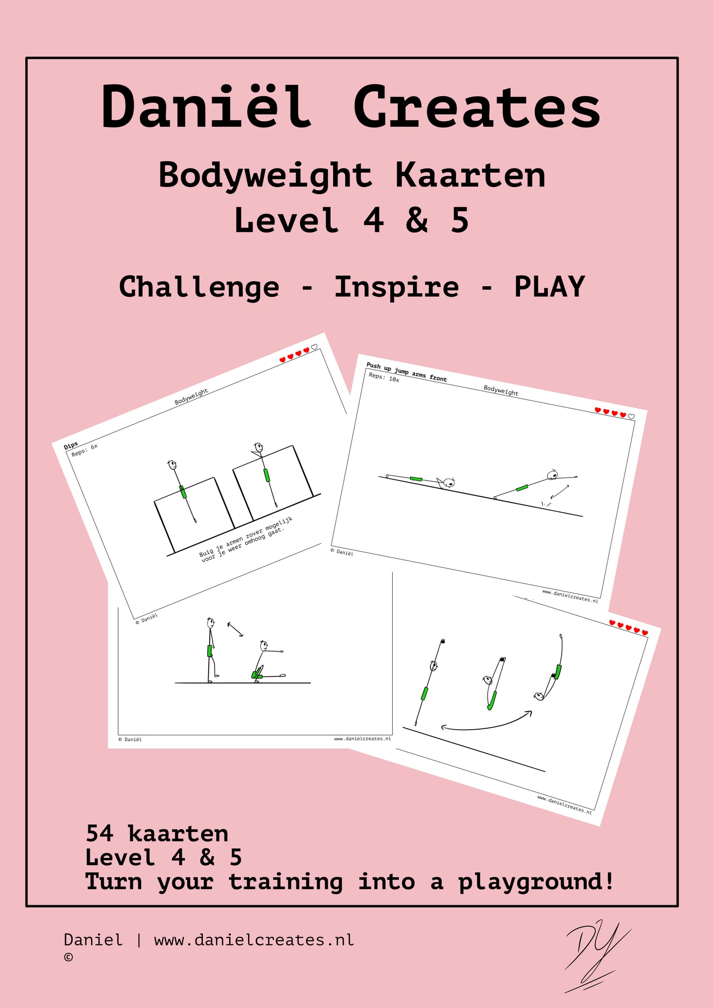 Bodyweight Cards - NL versie - 54 kaarten - level 4 & 5 - incl gratis Daniël Creates Bordspel - digitale download