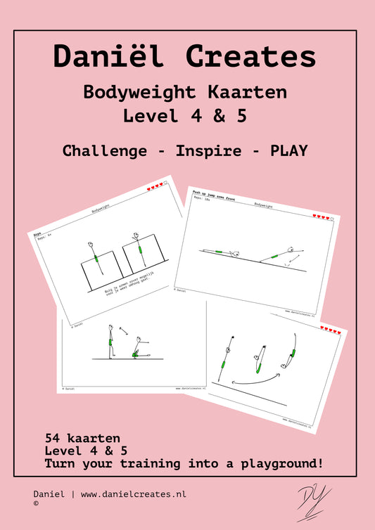 Bodyweight Cards - NL versie - 54 kaarten - level 4 & 5 - incl gratis Daniël Creates Bordspel - digitale download
