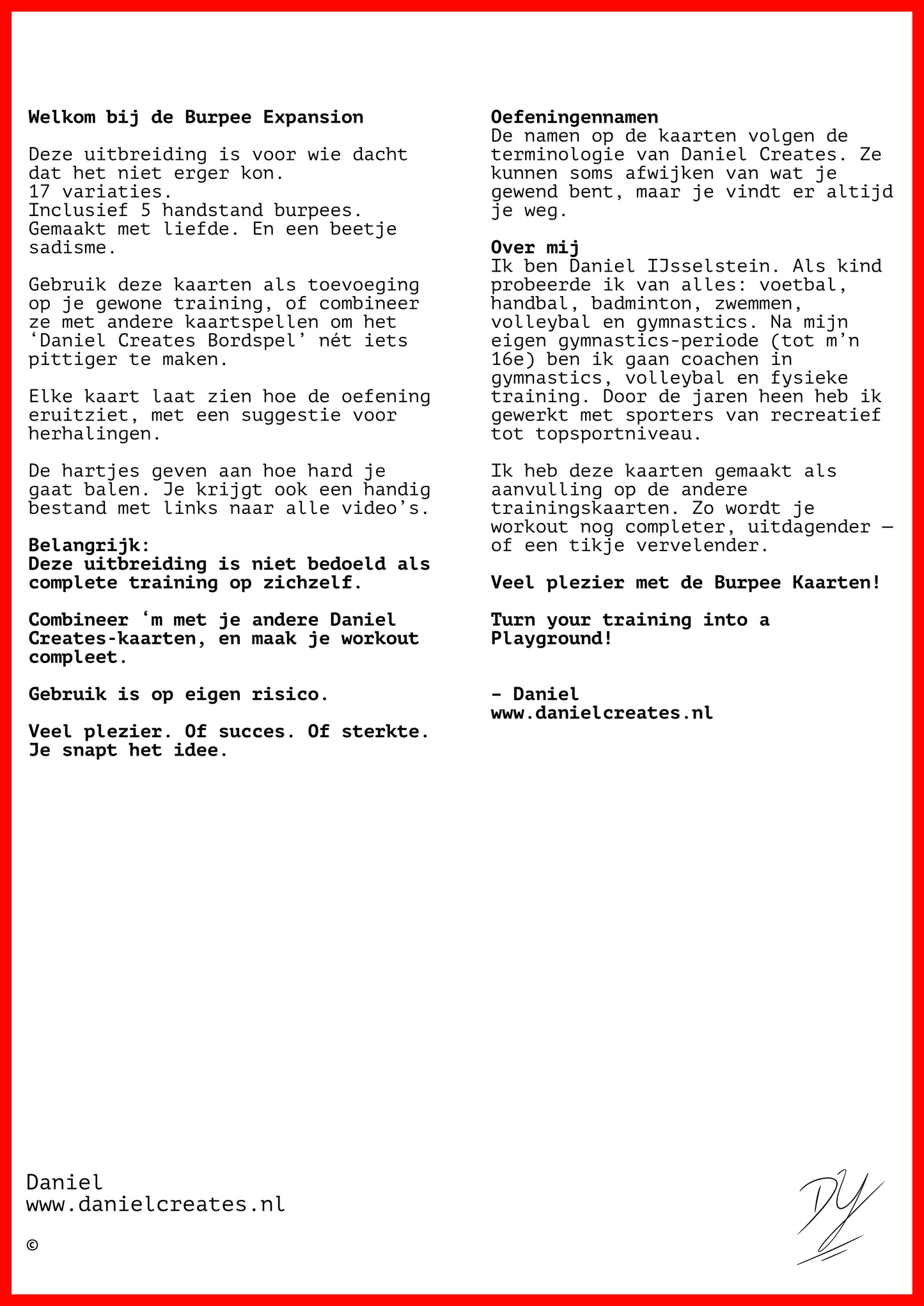 Burpee Trainingskaarten – Expansion Set – 17 Variaties – 4 Levels – NL Versie – Digitale Download