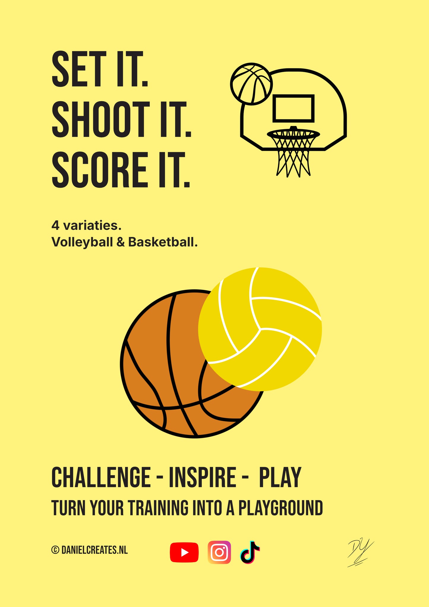 Set it. Shoot it. Score it. – Basketbal and Volleybal - 4 variations – NL versie - Digital Download
